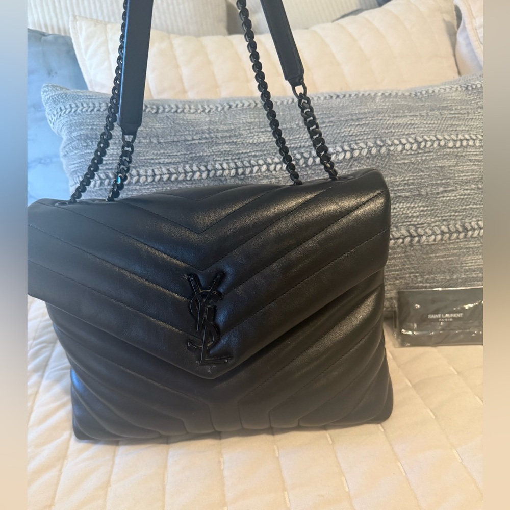 AUTHENTIC  Yves Saint Laurent Black LouLou medium Shoulder Bag /dust bag